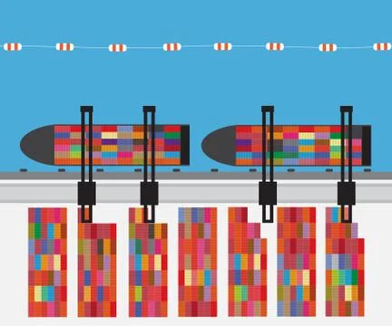 Port with cargo ship and container terminal Illustrazione stock