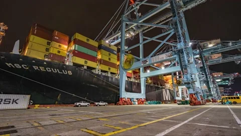 Port Cargo Ship Time Lapse Stock-Footage 186699637