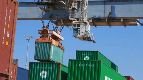 Port container crane move container Stock Footage 156591803