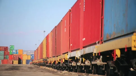 Port container train Stock Footage