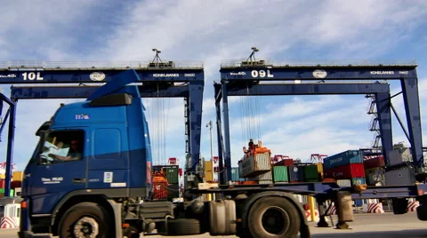 Port Container Trucks Timelapse Stock Footage 58890483