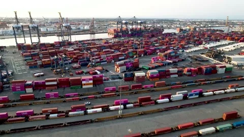 Port Container Yard and Freight Corridor, 4K Wide View Stock Footage 160313409