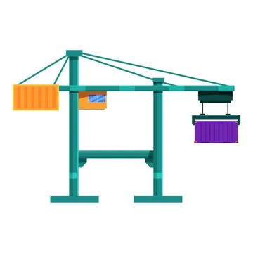 Port crane lifting cargo container, loading containers on dock, freight Stockillustratie