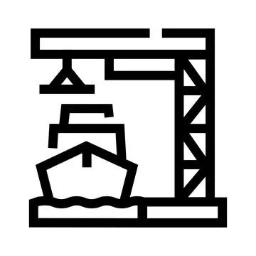 Port crane loading cargo ship vector icon Stock Illustration