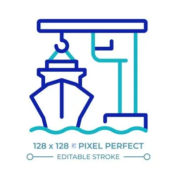 Port crane pixel perfect two color line icon Illustrazione stock