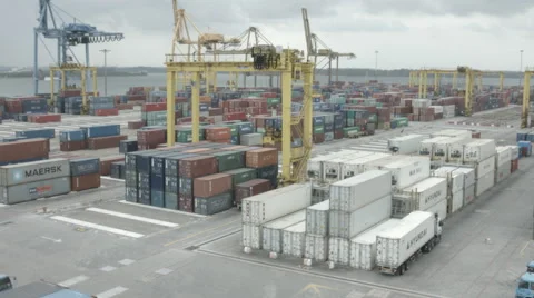 Port Cranes And Container Storage Stock Footage 64275132