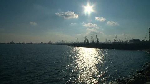 Port cranes Video stock 95103618