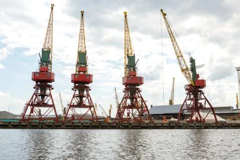 Port cranes in the port Stock Photos