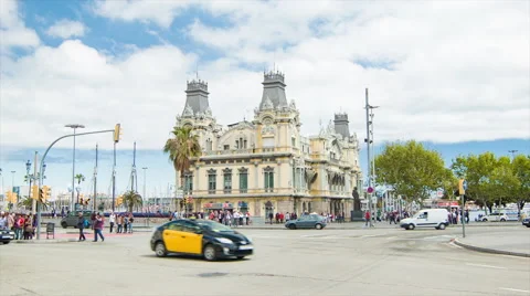 Port de Barcelona Building with City Street Traffic Video stock 69221553