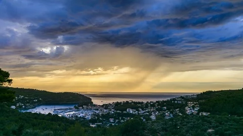 Port de Soller Mallorca Spain sunset in the rain 4k Stock Footage 117137862