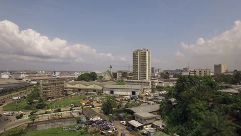 Port district in Douala Cameroon. Drone view Stock Footage 255831599