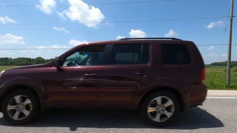 Port Dover, Can May 23 2026 POV side view driving plate farms and trees country Stock Footage 338304393