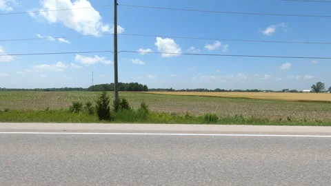Port Dover, Can May 23 2026 POV side view driving plate farms and trees country Stock Footage 338304398