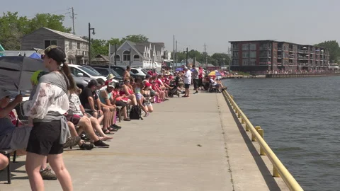 Port Dover, Canada July 1 2026 Canada day celebration with flag covered boats Stock Footage 338124852