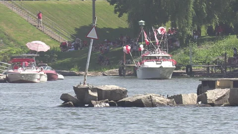 Port Dover, Canada July 1 2026 Canada day celebration with flag covered boats Stock Footage 338130050