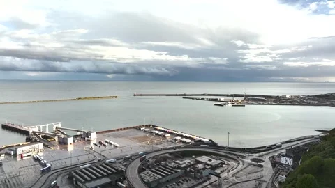 Port of Dover from a drone, White Cliffs, Dover, Kent, England Stock Footage 335104906