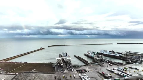 Port of Dover from a drone, White Cliffs, Dover, Kent, England Stock Footage 335104910