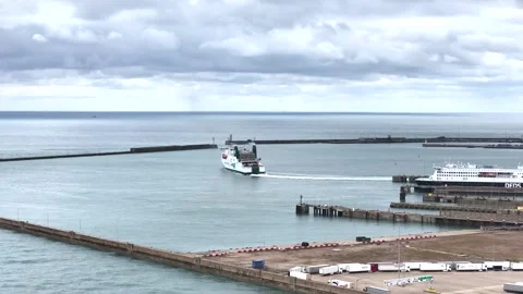 Port of Dover from a drone, White Cliffs, Dover, Kent, England Stock-Footage 335104988