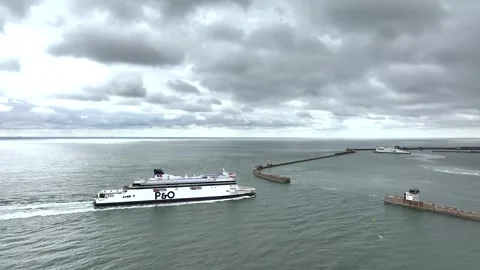 Port of Dover from a drone, White Cliffs, Dover, Kent, England Stock Footage 335105025