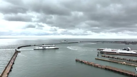 Port of Dover from a drone, White Cliffs, Dover, Kent, England Video stock 335105035