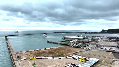 Port of Dover from a drone, White Cliffs, Dover, Kent, England Stock Footage 335105043
