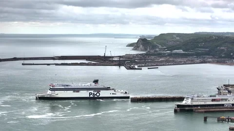 Port of Dover from a drone, White Cliffs, Dover, Kent, England Stock Footage 335105104