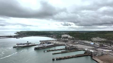 Port of Dover from a drone, White Cliffs, Dover, Kent, England Stock Footage 335105121