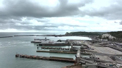 Port of Dover from a drone, White Cliffs, Dover, Kent, England Stock Footage 335105148