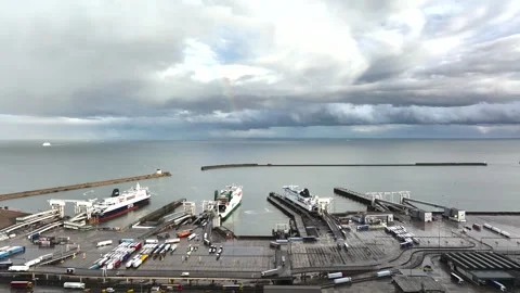 Port of Dover from a drone, White Cliffs, Dover, Kent, England Stock Footage 335105298