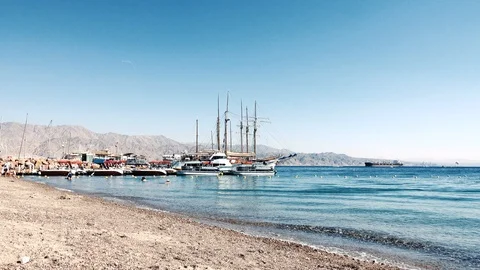 Port of Eilat, The beach of Eilat, Red See, 스톡 동영상 124127919