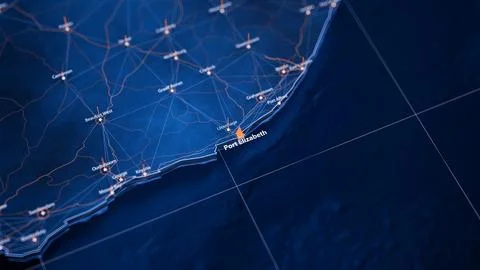 Port Elizabeth map big data visualization. Futuristic map infographic of city in 库存插图