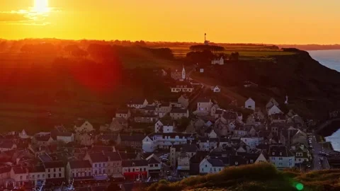 Port en Bessin under a bright orange sunset. Stock-Footage 332747015