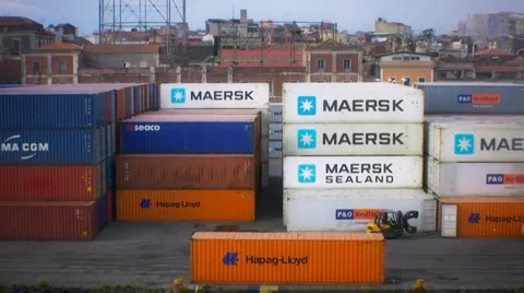 Port facility containers pan Stock-Footage 33003376