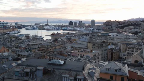 Port of Genoa at sunset 02 Stock Footage 109024964