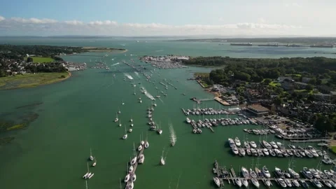 Port Hamble Marina fly  down river hamble Video stock 257904974