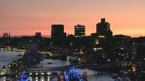 Port of hamburgh at sunset Stock Footage 91074304