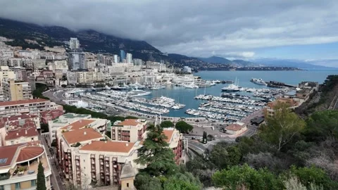Port Hercule - Panoramic View of Luxury Yacht Marina. Stock Footage 329552962