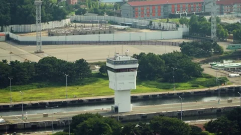 Port of Incheon Traffic Control Tower Over the Lock Gate Stock Footage 343889401