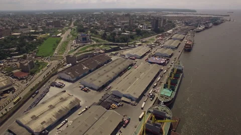 Port Infrastructure in Douala Cameroon. Drone view Stock Footage 255831976