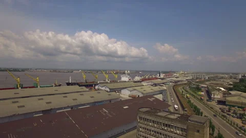 Port Infrastructure in Douala Cameroon. Drone view Stock Footage 255835446