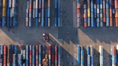 Port intermodal container terminal cranes tonnage ship cars Aerial Vladivostok  Video stock 75934213