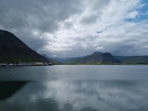 Port of Isafjordur - landscape on a cloudy day - Iceland Stock Photos
