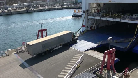At the port of Kiel in germany - loading of the ferry to Sweden at Schwedenka Stock Footage 152952721