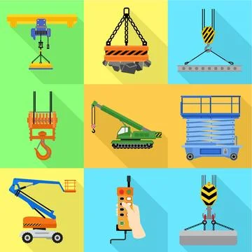 Port lifting machine icon set, flat style Stock Illustration