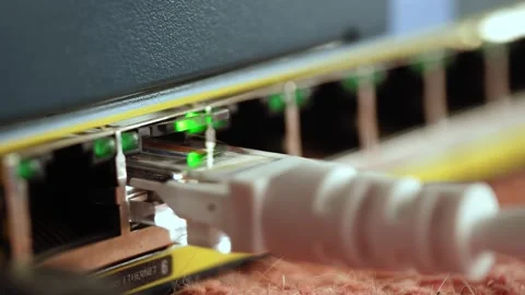 Port light on Ethernet network switch port Stock Footage 287227534