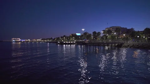 Port of limassol at night time. Reflection of the lights Stock Footage 66433723