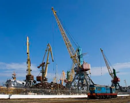 Port with loading cargo ship Stock Photos
