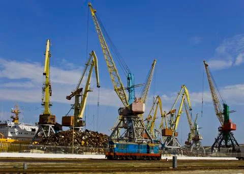 Port with loading cargo ship Stock Photos