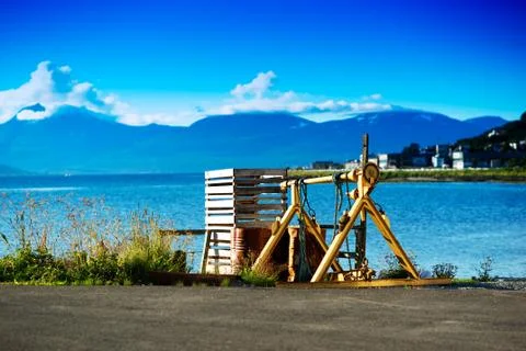 Port loading machine with cargo background Stock Photos