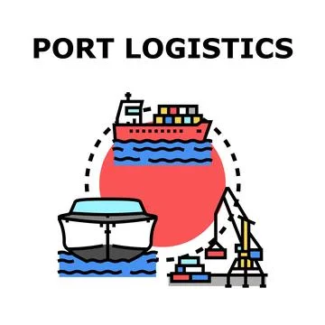 Port logistics concept with container ships and crane moving cargo Stock Illustration